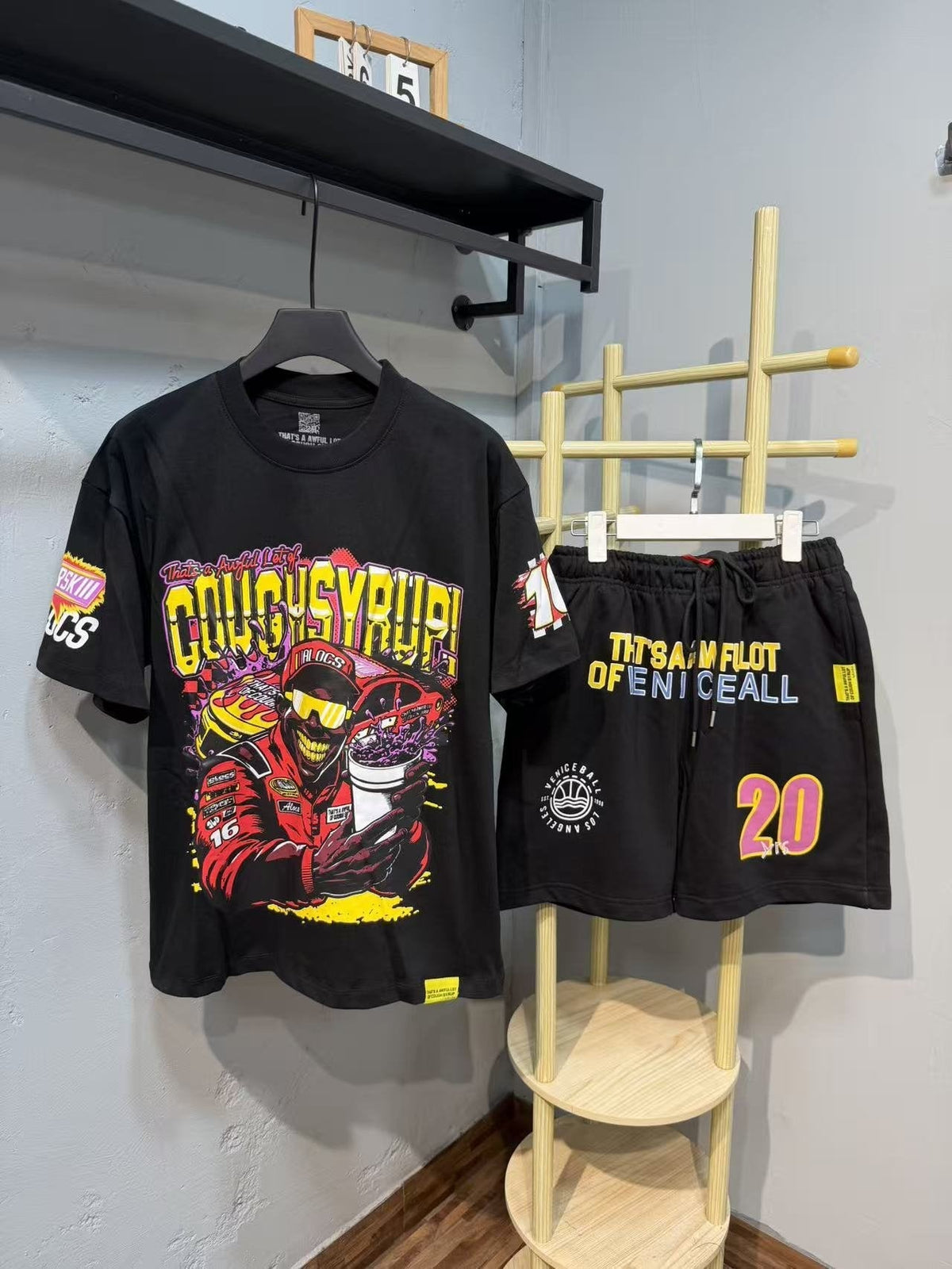 THAT'S A AWFUL LOT OF COUGH SYRUP Racing Graphic T-Shirt & Shorts Set ¡ª front